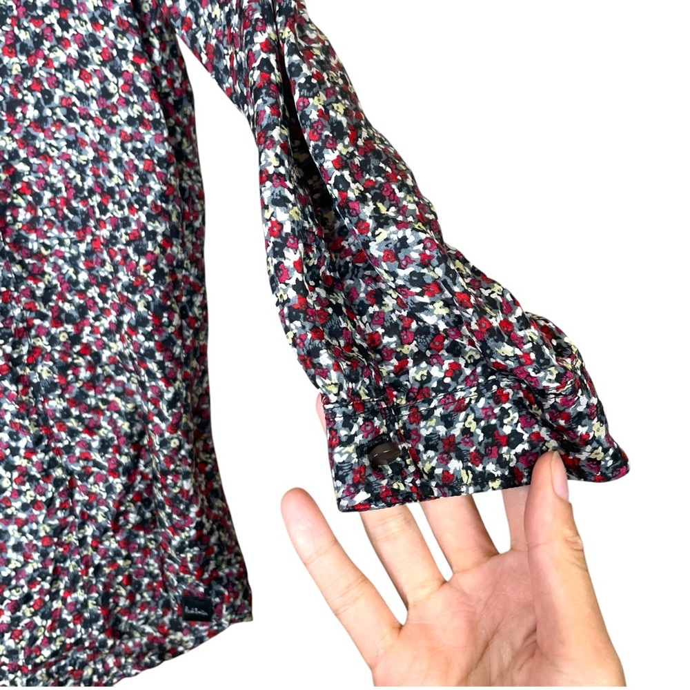 Paul Smith Women Blouse Black Floral Tunic Top 100% silk Bow Tie Size 40 EUC - Picture 7 of 12